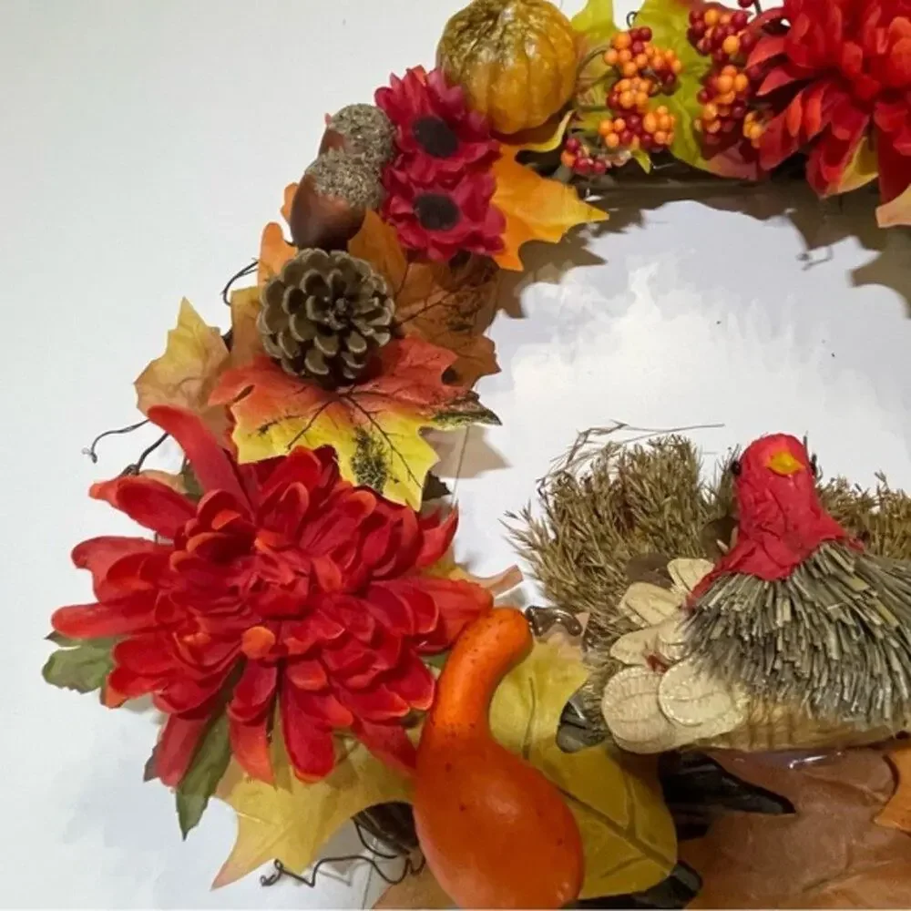 Thanksgiving Turkey Welcome Grapevine Wreath 19